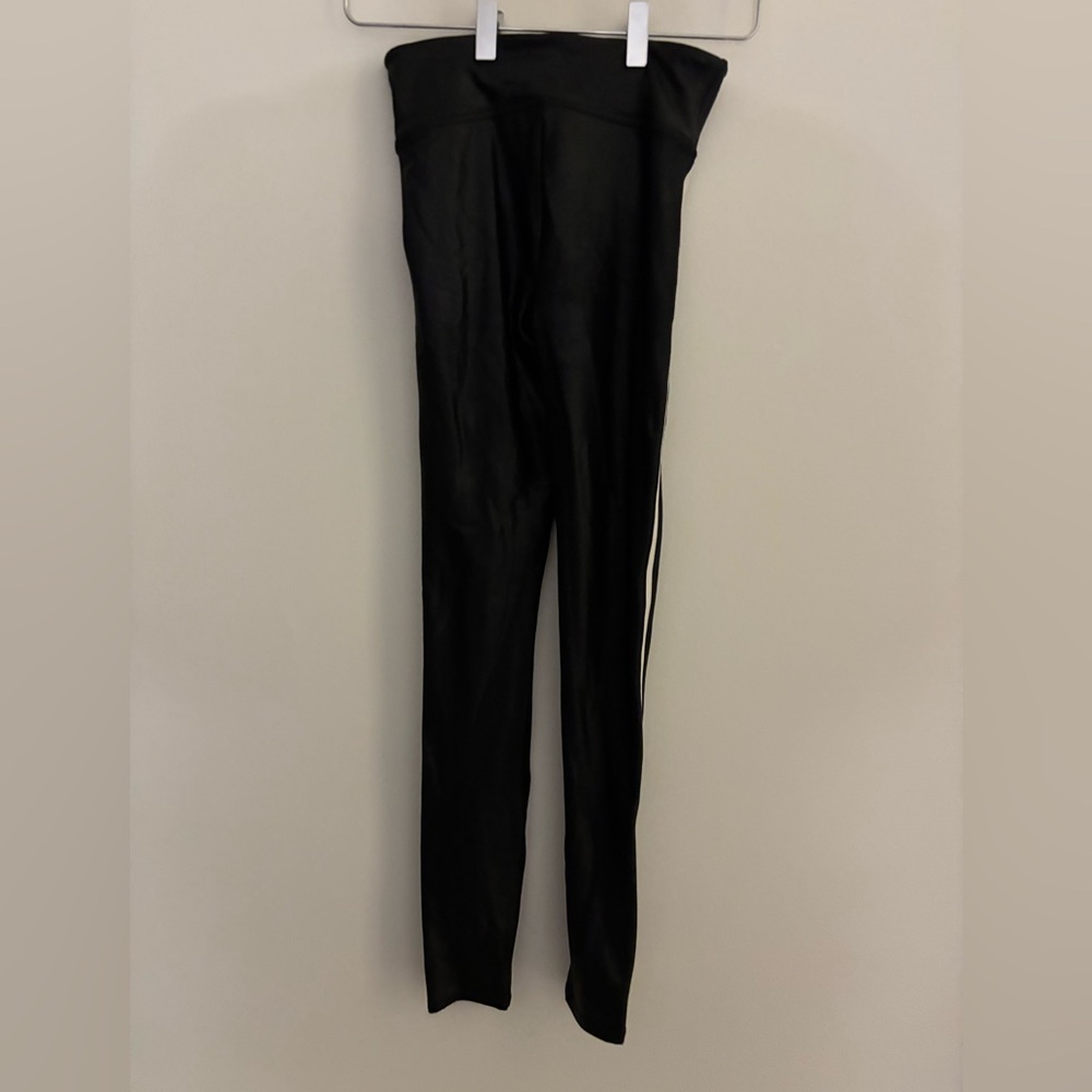 SPANX Black Leggings with White Stripe Faux leather leggings Size XS - Picture 3 of 4